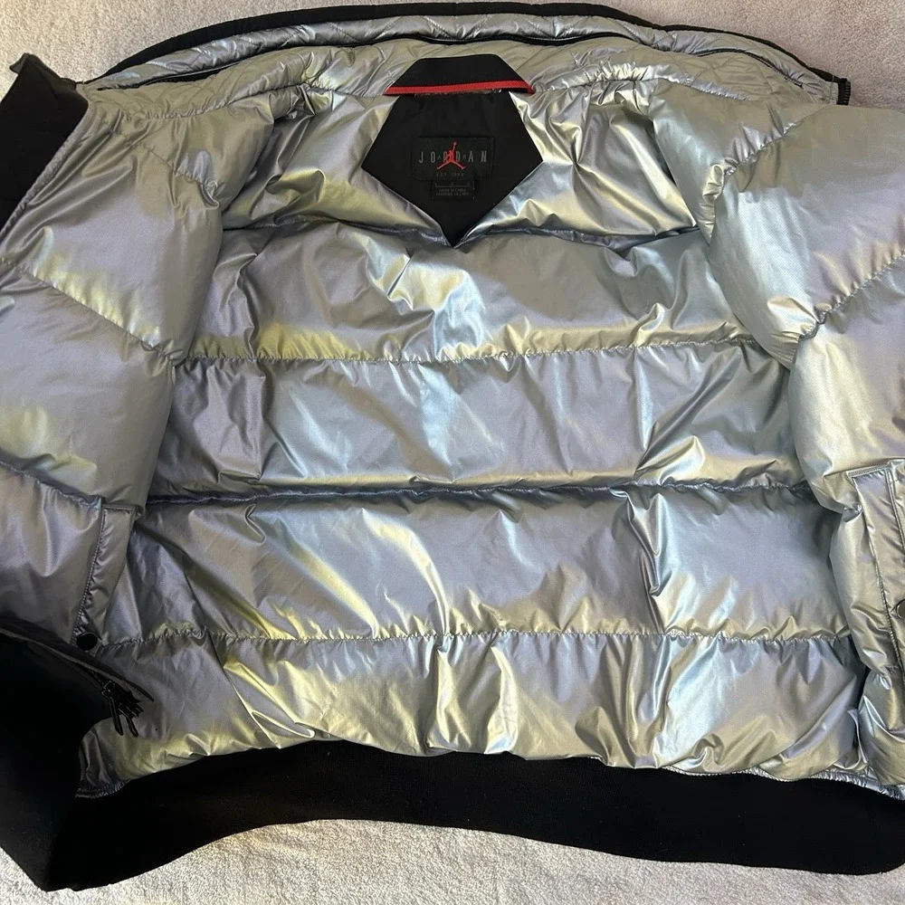 Jordan 23 Engineered‎ MA-1 Black Silver Puffer Jacket Mens Down Fill Size L MINT